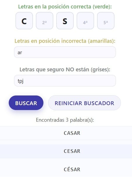 ejemplo para usar nuestro wordle solver español